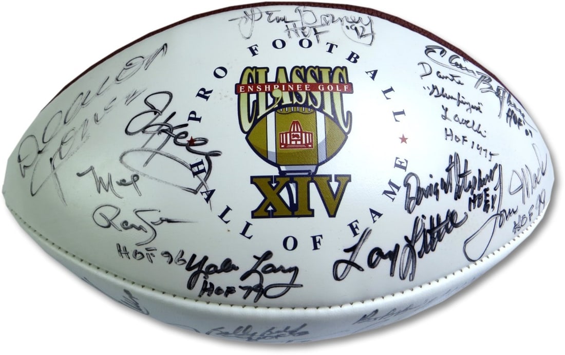 JSA Authenticated Signed Hall of Fame Football with Rams Legends: JSA Authenticated Signed Hall of Fame Football with Rams Legends This is an original 2008 Hall of Fame football autographed by multiple legendary players. The signatures include Paul Krause, Steve Lar