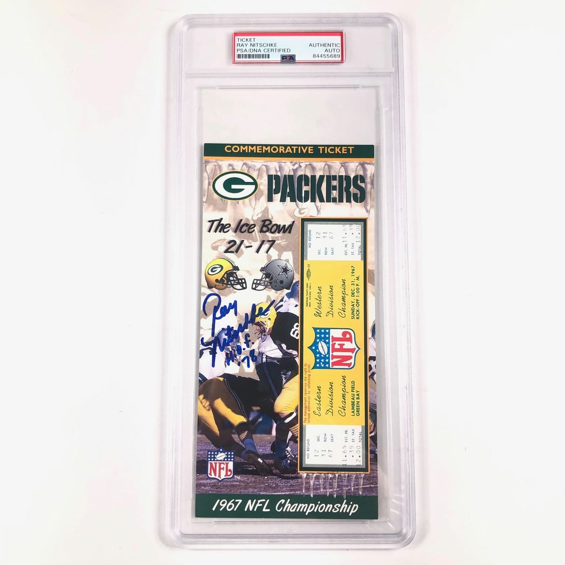 Ray Nitschke Signed Commemorative Ticket HOF 78 PSA/DNA Authenticated: Ray Nitschke Signed Commemorative Ticket HOF 78 PSA/DNA Authenticated This is a commemorative ticket signed and inscribed "HOF 78" by Hall of Famer Ray Nitschke, a legendary figure in NFL history. The
