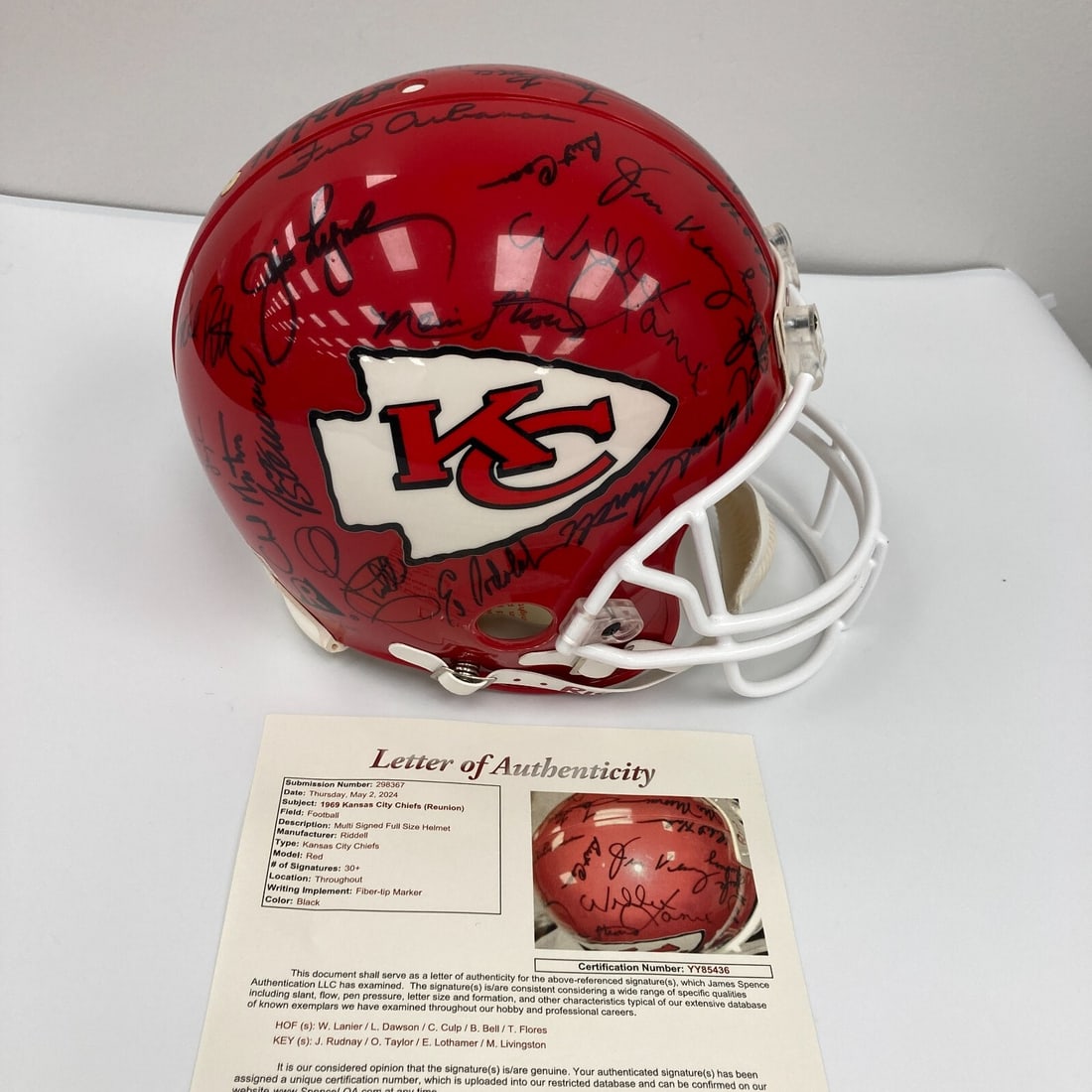 1969 Kansas City Chiefs Super Bowl IV Signed Helmet with JSA COA: 1969 Kansas City Chiefs Super Bowl IV Signed Helmet with JSA COA Celebrate the legacy of the Kansas City Chiefs with this extremely rare 1969 Super Bowl IV full-size authentic game helmet, meticulousl