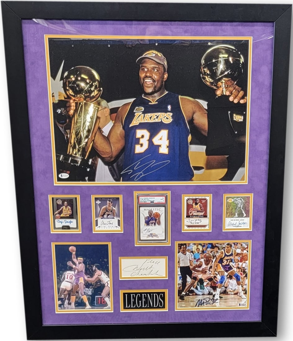 Beckett Authenticated Lakers Legends Framed 8 Signature Display: Beckett Authenticated Lakers Legends Framed 8 Signature Display This custom-framed display celebrates Los Angeles Lakers legends with a collection of autographs from eight iconic players, including Wi