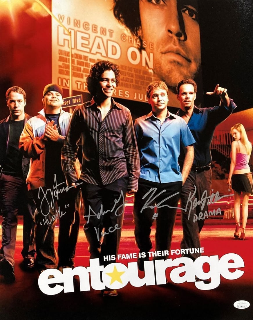 16x20 Photo Signed by Entourage Stars Grenier Connolly Dillon Ferrara JSA Authenticated: 16x20 Photo Signed by Entourage Stars Grenier Connolly Dillon Ferrara JSA Authenticated This is an original 16x20 photo from the series Entourage, hand signed by Adrian Grenier, Kevin Connolly, Kevin 