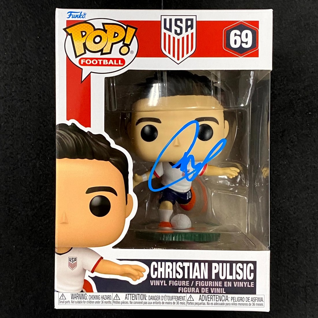 Beckett BAS Christian Pulisic signed USA Funko Pop figure: Beckett BAS Christian Pulisic signed USA Funko Pop figure This collectible Funko Pop! features Christian Pulisic and is signed by the player. The autograph has been authenticated by Beckett Authentica