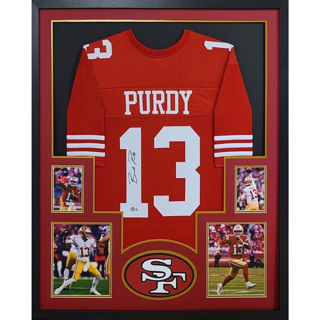 Brock Purdy Autographed Framed Jersey Beckett Certified 49ers: Brock Purdy Autographed Framed Jersey Beckett Certified 49ers This is an autographed framed jersey of Brock Purdy, featuring the San Francisco 49ers logo. The jersey comes with a Beckett authenticatio