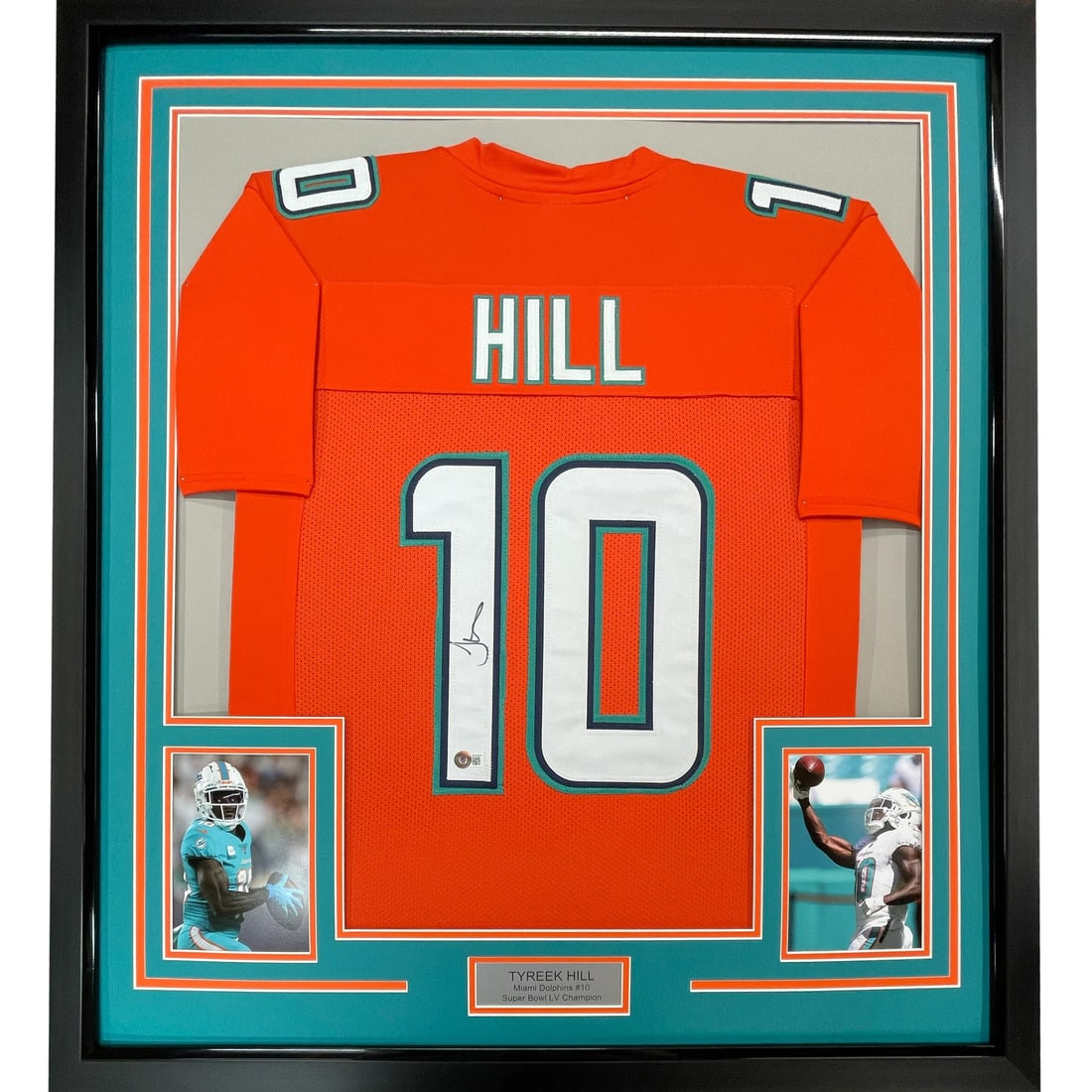 Framed Tyreek Hill Autographed Miami Dolphins Retro Jersey JSA COA: Framed Tyreek Hill Autographed Miami Dolphins Retro Jersey JSA COA This is a professionally framed and matted autographed Tyreek Hill Miami Dolphins orange retro jersey. The jersey features the signat