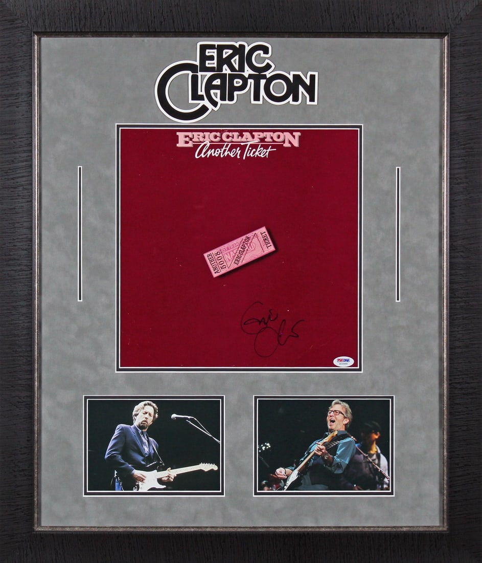Eric Clapton Signed Framed Another Ticket Album Cover PSA Certified: Eric Clapton Signed Framed Another Ticket Album Cover PSA Certified This authentic signed and framed album cover from Eric Clapton's 'Another Ticket' features a stunning display that will appeal to an