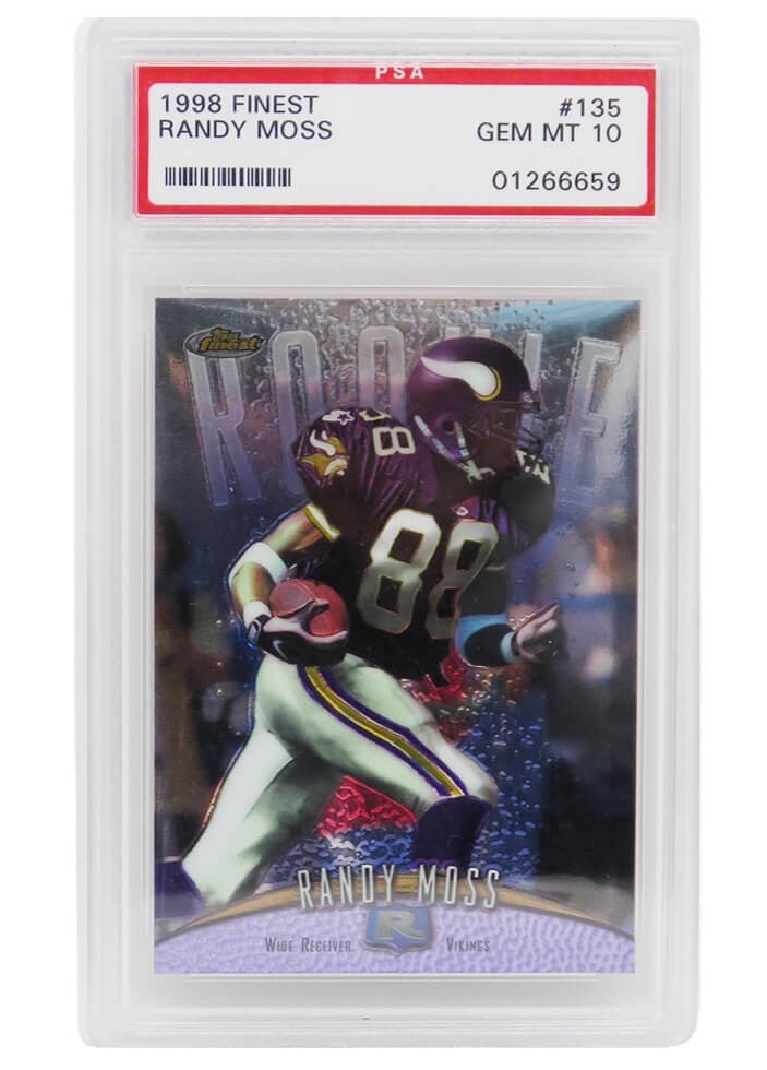 Randy Moss 1998 Topps Finest RC #135 PSA 10 Gem Mint Football Card: Randy Moss 1998 Topps Finest RC #135 PSA 10 Gem Mint Football Card This listing is for a Randy Moss 1998 Topps Finest #135 rookie card, graded Gem Mint 10 by PSA, which is the highest grade available.