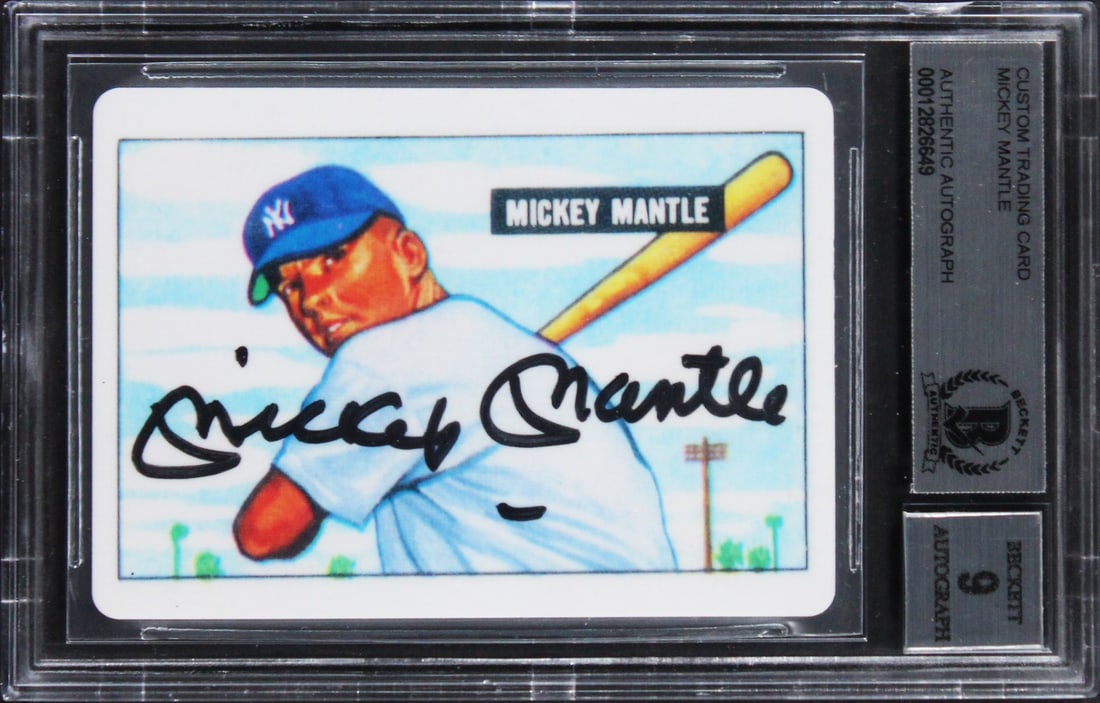 Beckett Slabbed Mickey Mantle Autographed Yankees Custom Trading Card Mint 9 (1 of 2)