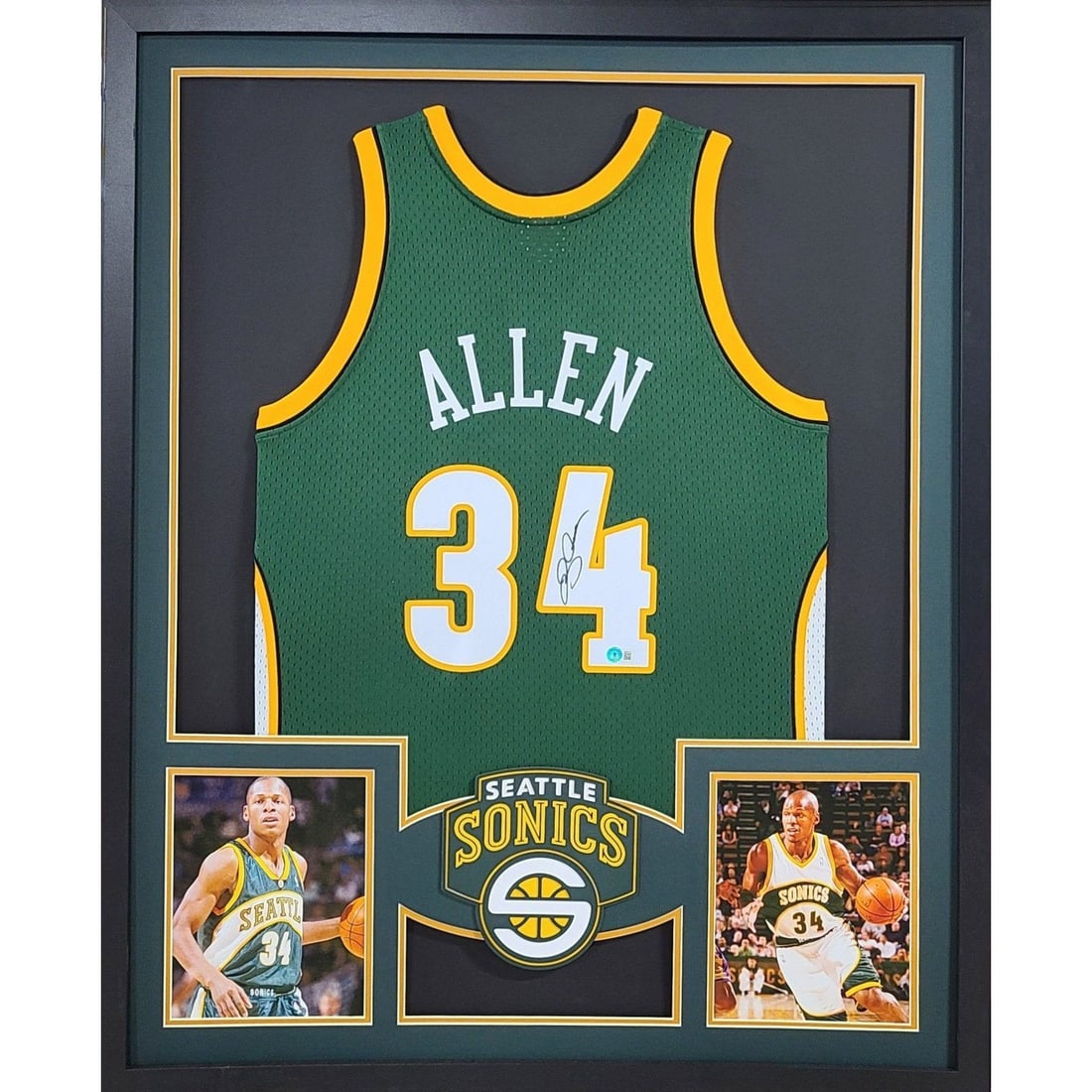 Ray Allen Signed Framed Seattle Supersonics Jersey Beckett Authenticated: Ray Allen Signed Framed Seattle Supersonics Jersey Beckett Authenticated This framed jersey features a stunning autographed Ray Allen Seattle Supersonics jersey, certified by Beckett Authentication Se