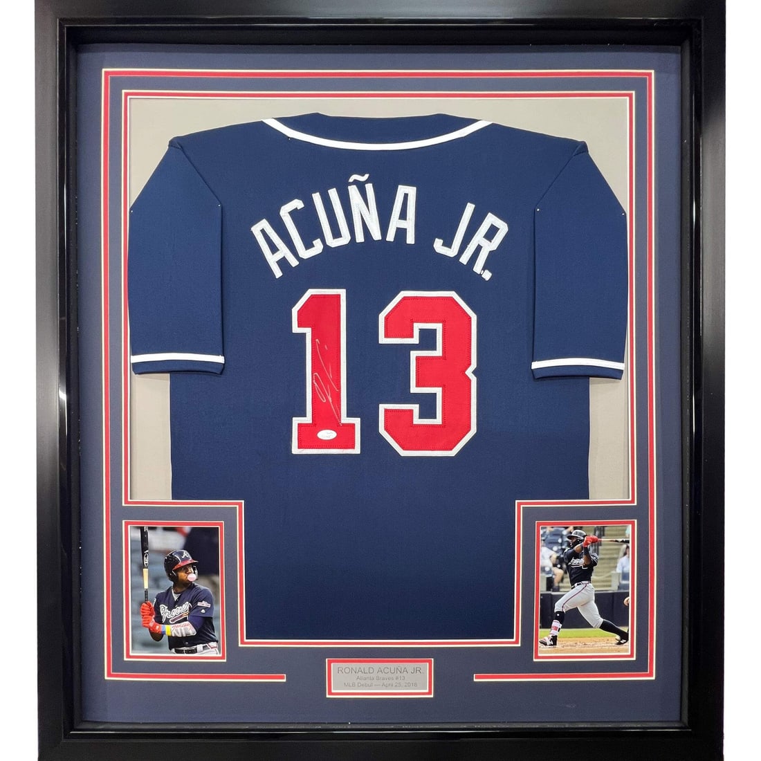 Framed Ronald Acuna Jr. Autographed Jersey 33x42 Atlanta Braves JSA COA Gem Mint: Framed Ronald Acuna Jr. Autographed Jersey 33x42 Atlanta Braves JSA COA Gem Mint Showcase your admiration for Ronald Acuna Jr. with this stunning framed and autographed Atlanta Braves jersey. This aut