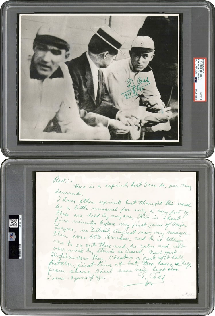Ty Cobb PSA DNA slabbed 1905 debut photo with inscription (1 of 6)