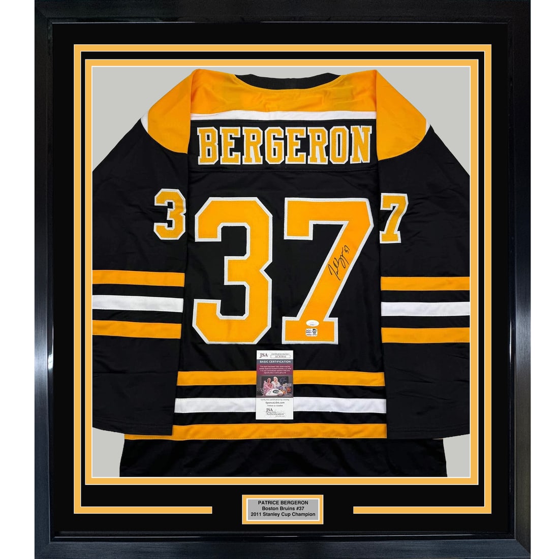 Framed Signed Patrice Bergeron Boston Bruins Jersey with PSA/DNA COA: Framed Signed Patrice Bergeron Boston Bruins Jersey with PSA/DNA COA Celebrate your love for hockey with this stunning framed autographed jersey of Patrice Bergeron from the Boston Bruins. This origin