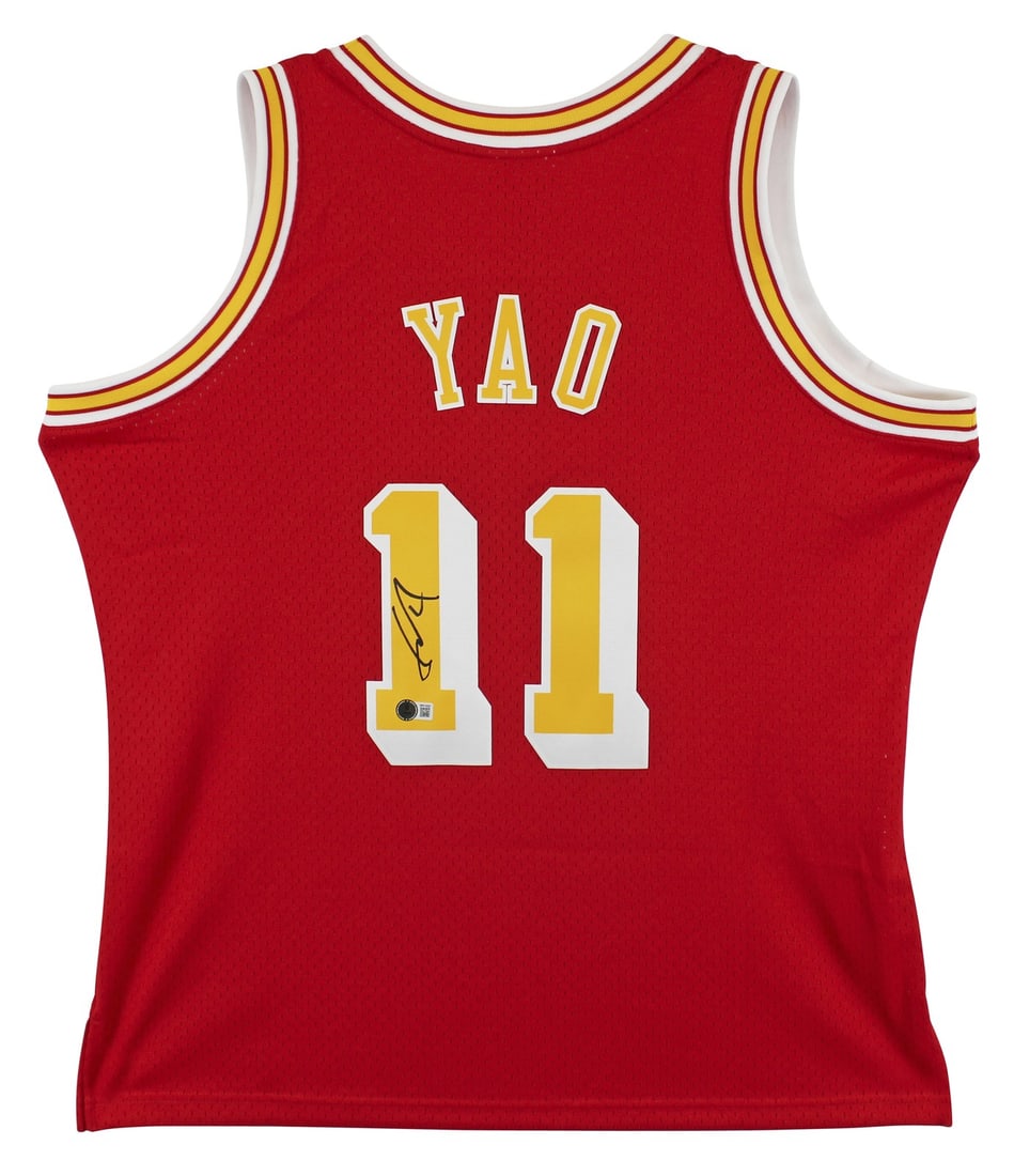 Yao Ming autographed Houston Rockets red Mitchell Ness swingman jersey BAS witnessed (1 of 5)