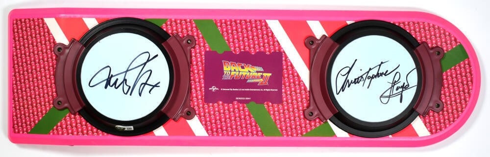 Beckett authenticated Back to the Future hoverboard signed by Fox and Lloyd: Beckett authenticated Back to the Future hoverboard signed by Fox and Lloyd This original Back to the Future hoverboard is autographed by Michael J. Fox and Christopher Lloyd. The signatures are authe