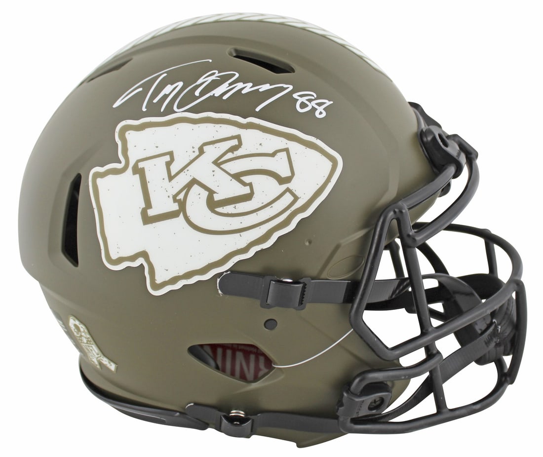 Tony Gonzalez Autographed Kansas City Chiefs Riddell Speed Full Size Helmet BAS Witnessed: Tony Gonzalez Autographed Kansas City Chiefs Riddell Speed Full Size Helmet BAS Witnessed This authentic Riddell Full Size Speed Proline helmet features the Kansas City Chiefs alternate Salute to Serv