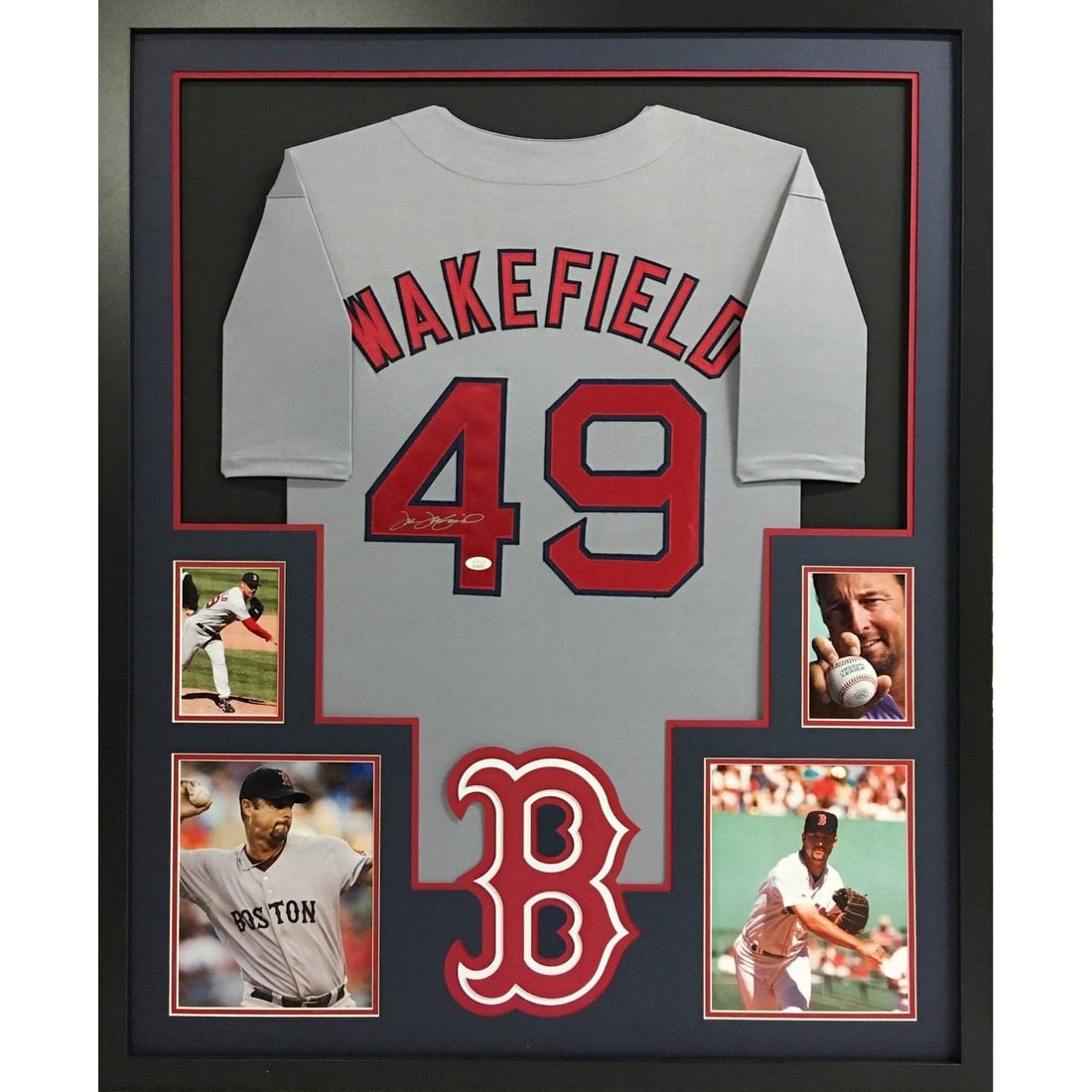Tim Wakefield Boston Red Sox Signed Framed Jersey JSA Authenticated: Tim Wakefield Boston Red Sox Signed Framed Jersey JSA Authenticated This is an autographed framed jersey of Tim Wakefield, a celebrated player of the Boston Red Sox. The jersey is authenticated by JSA