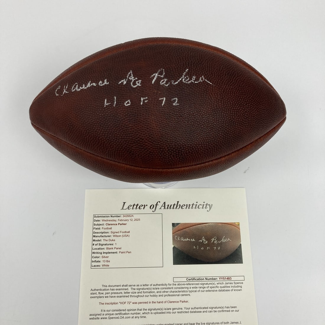 Ace Parker HOF 1972 Signed Wilson NFL Football with JSA COA: Ace Parker HOF 1972 Signed Wilson NFL Football with JSA COA This is a pre-owned, officially licensed Wilson NFL game football signed by Ace Parker, a Hall of Famer from 1972. The ball features Parker'