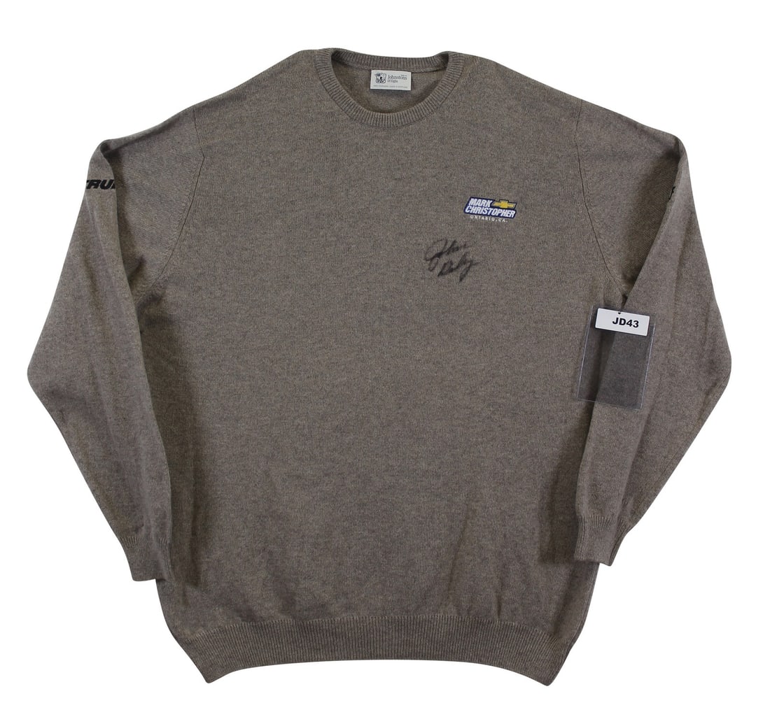 John Daly Signed Match Worn Tan Cashmere Sweater BAS Authentic: John Daly Signed Match Worn Tan Cashmere Sweater BAS Authentic This is an authentic, match-worn tan cashmere sweater from Johnstons of Elgin, personally signed by professional golfer John Daly. The