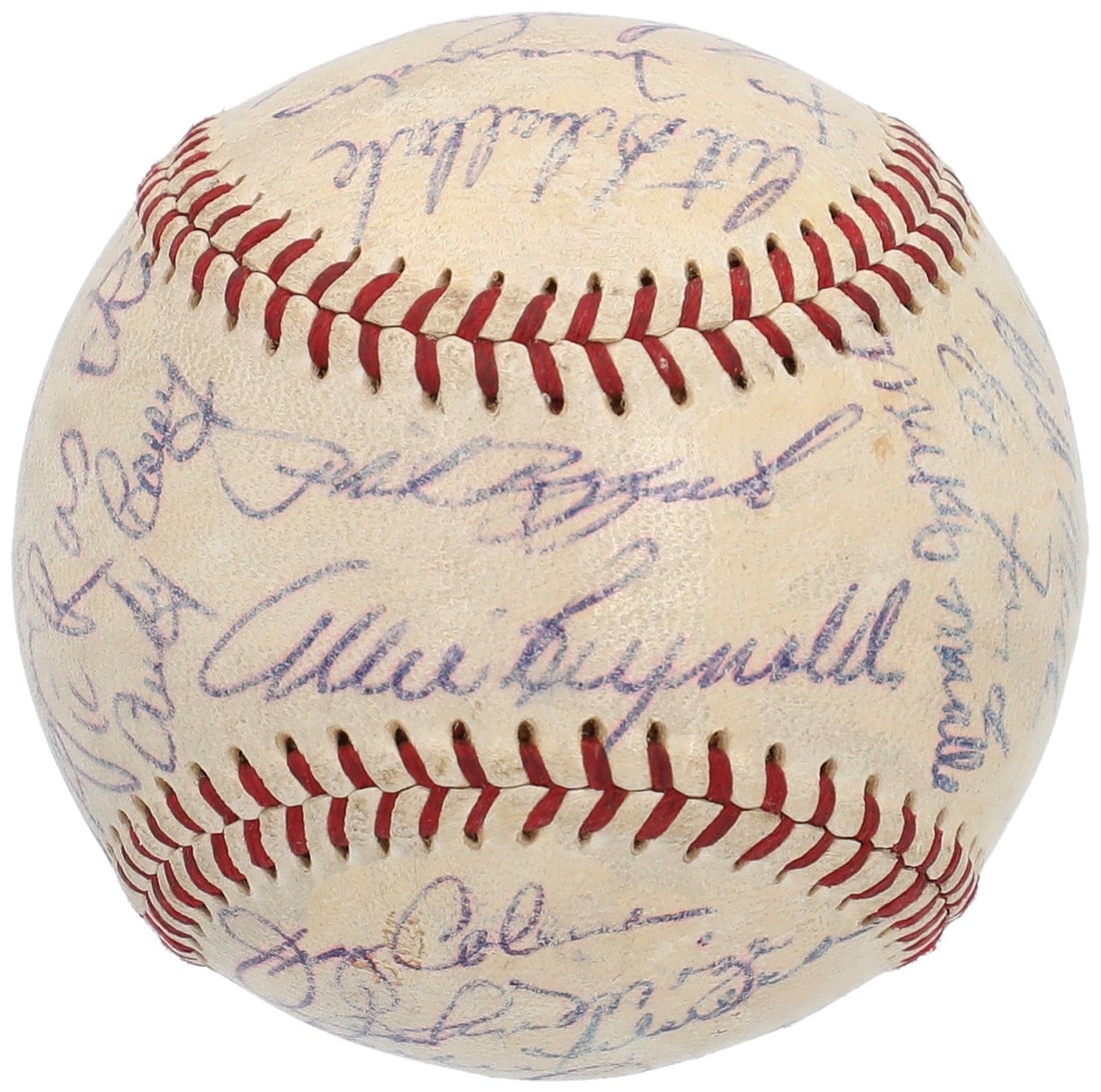 1953 New York Yankees Team Signed Baseball with Mickey Mantle JSA Authenticated: 1953 New York Yankees Team Signed Baseball with Mickey Mantle JSA Authenticated Celebrate the legacy of baseball history with this Official American League (Harridge) baseball, signed by members of th
