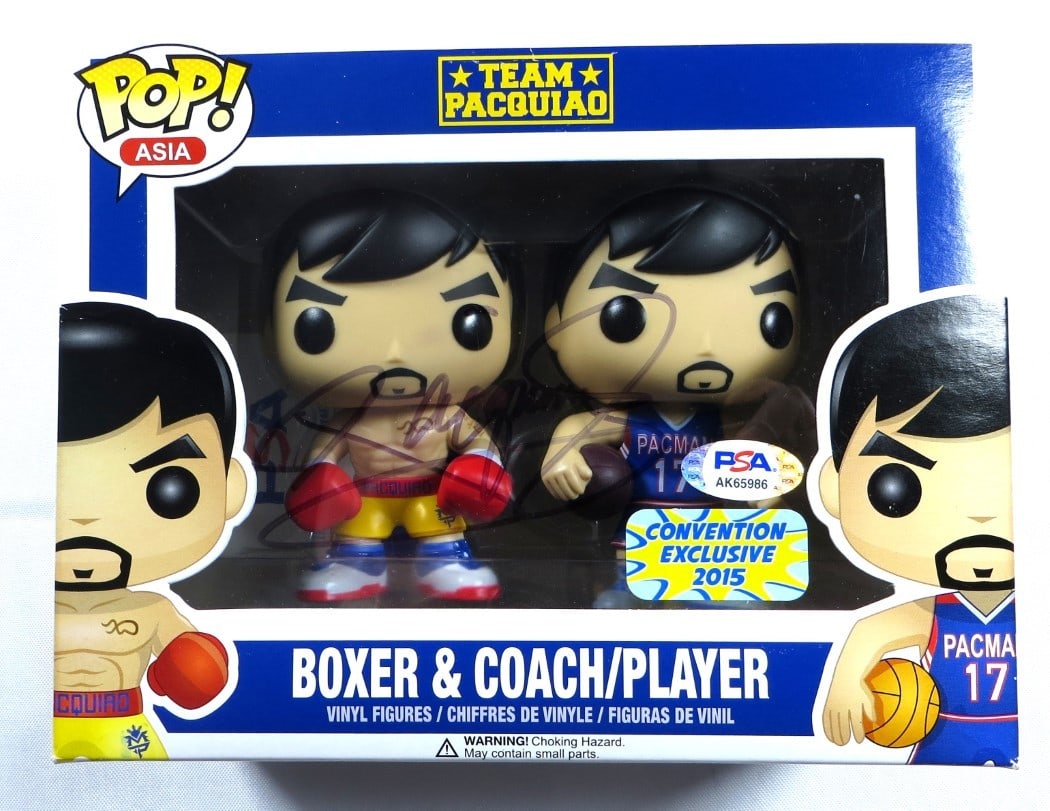 PSA Authenticated Manny Pacquio Funko POP Boxing Figurine: PSA Authenticated Manny Pacquio Funko POP Boxing Figurine This is a pre-owned Funko POP! figurine featuring Manny Pacquio, the renowned boxing player and coach. The figurine is personally signed by Ma
