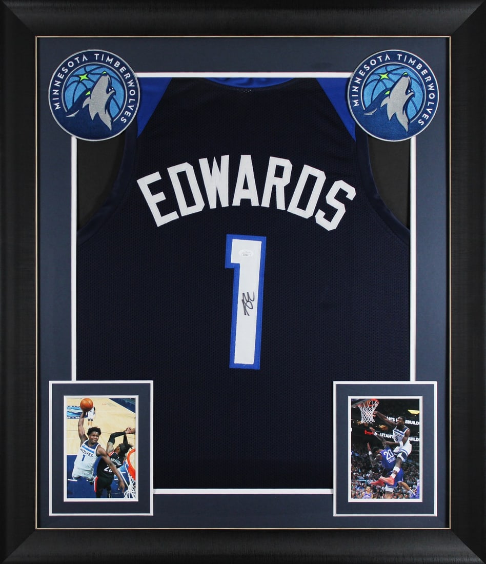 Framed Navy Pro Jersey Signed by Anthony Edwards JSA Authenticated (1 of 2)