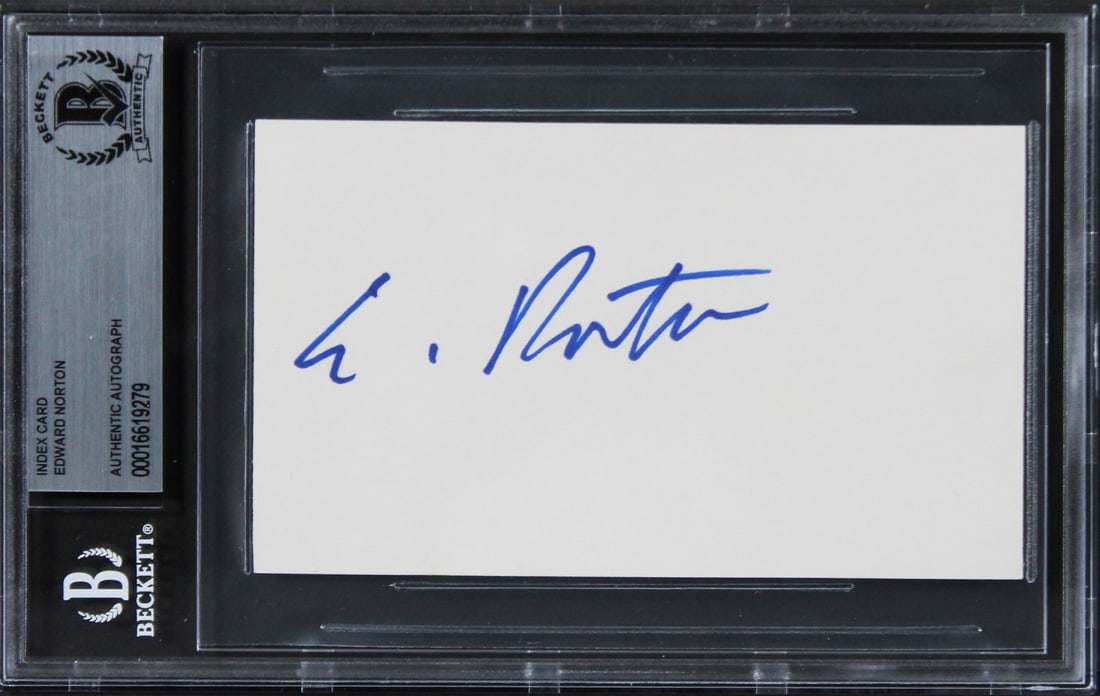 Edward Norton Fight Club Signed 3x5 Index Card Beckett Authenticated (1 of 2)