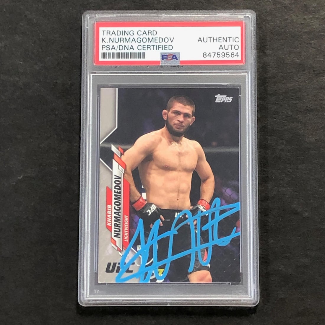 Khabib Nurmagomedov PSA Authenticated Signed 2020 Topps UFC Card #69: Khabib Nurmagomedov PSA Authenticated Signed 2020 Topps UFC Card #69 This is a 2020 UFC Topps #69 sports trading card featuring Khabib Nurmagomedov. The card has been autographed by Khabib Nurmagomedo