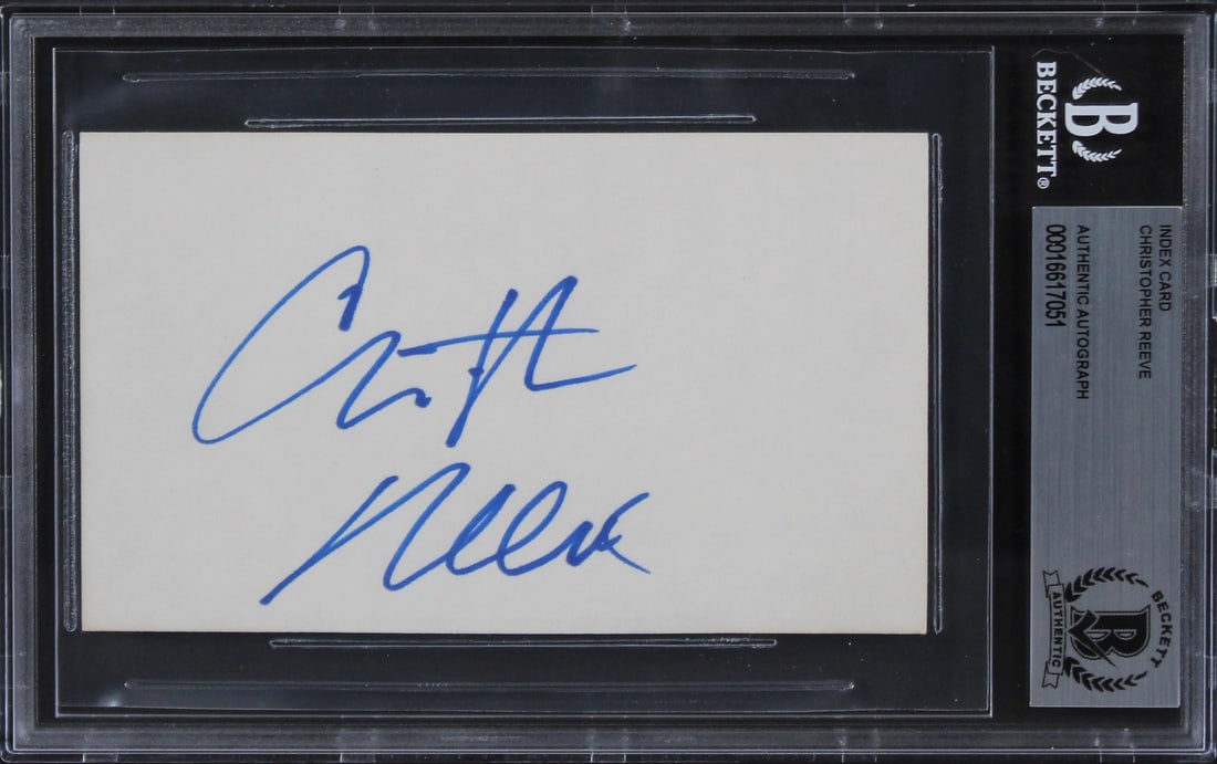 Christopher Reeve Signed 3x5 Index Card Beckett Authenticated Superman Slab (1 of 5)