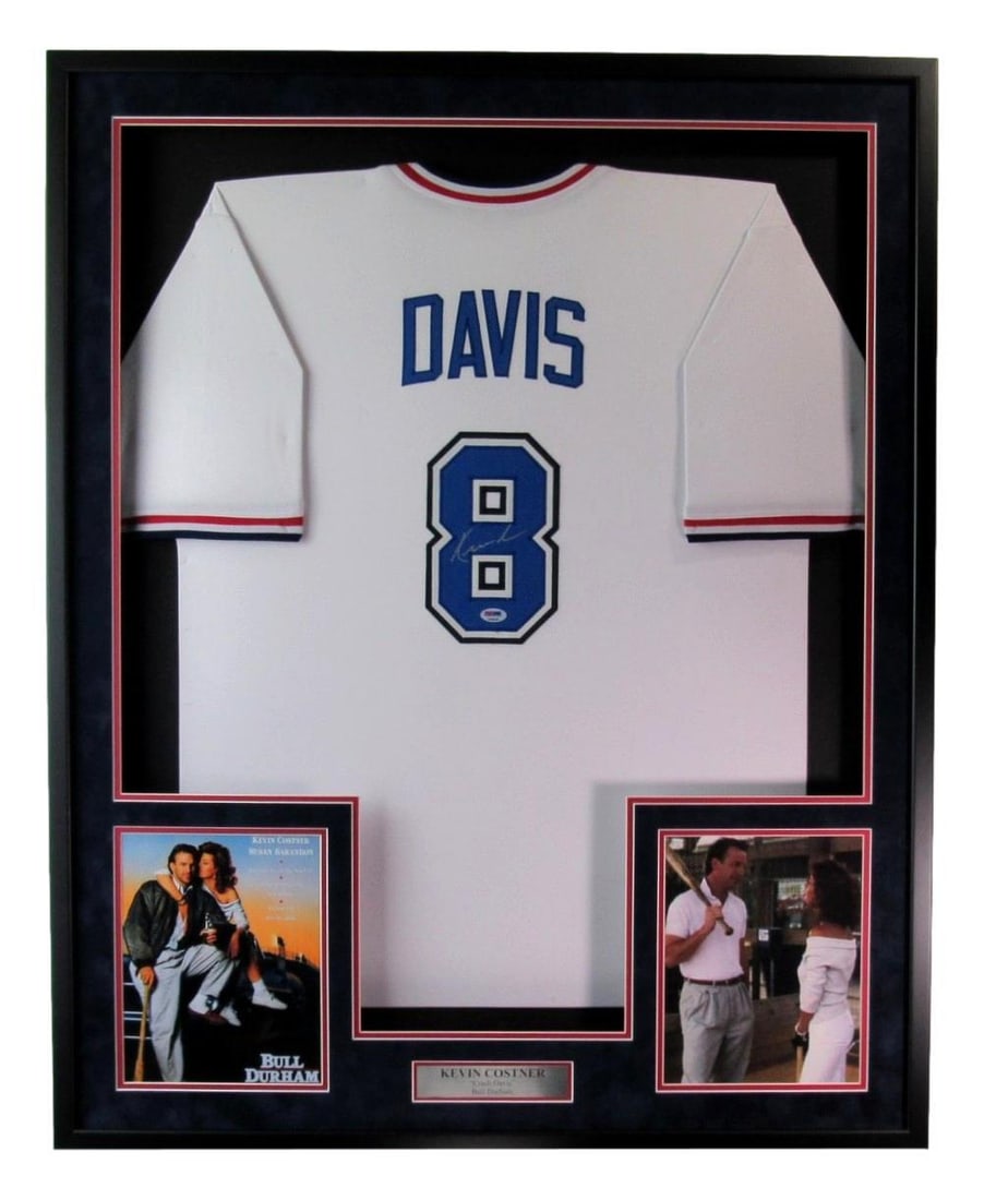Framed Kevin Costner Bull Durham signed baseball jersey PSA DNA (1 of 4)