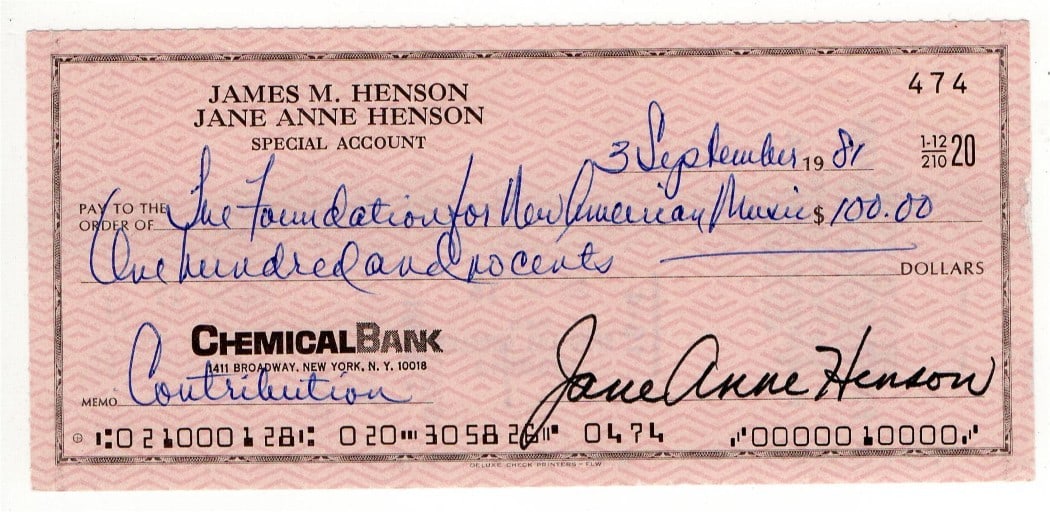 Jane Henson Autographed Bank Check The Muppets Co-Creator JSA Authenticated: Jane Henson Autographed Bank Check The Muppets Co-Creator JSA Authenticated This is an original bank check signed by Jane Henson, the co-creator of The Muppets. The autograph has been authenticated by