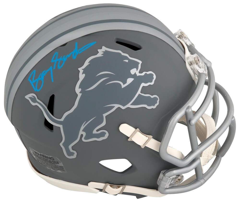 Barry Sanders Signed Detroit Lions Riddell Mini Helmet with COA: Barry Sanders Signed Detroit Lions Riddell Mini Helmet with COA Celebrate the legacy of Barry Sanders with this signed Detroit Lions Slate Riddell Speed Mini Helmet. This authentic piece of memorabili