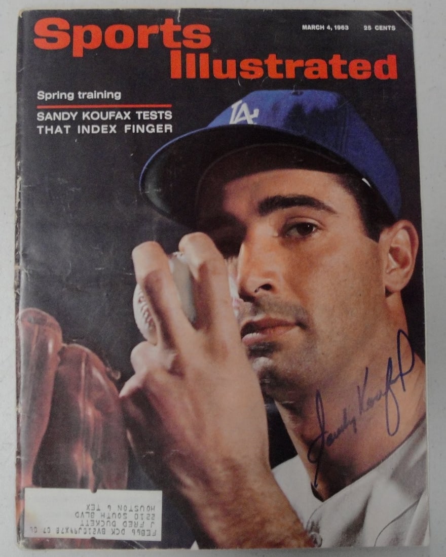 Sandy Koufax Autographed Sports Illustrated Magazine Dodgers JSA Authenticated: Sandy Koufax Autographed Sports Illustrated Magazine Dodgers JSA Authenticated This is an original Sport Illustrated magazine hand-signed by baseball legend Sandy Koufax, a celebrated player of the Lo