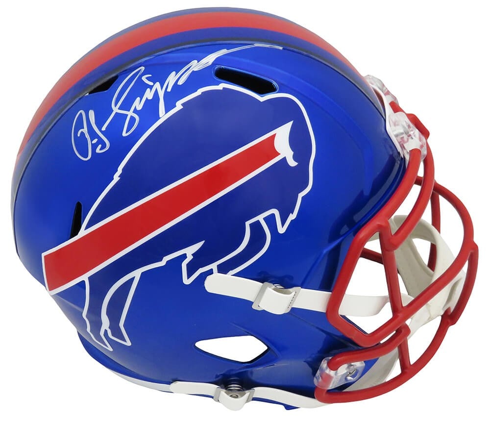 O.J. Simpson Signed Buffalo Bills Flash Helmet with COA: O.J. Simpson Signed Buffalo Bills Flash Helmet with COA O.J. Simpson Signed Buffalo Bills Flash Helmet with COA This is a full-size replica helmet of the Buffalo Bills, signed by NFL legend O.J. Simps