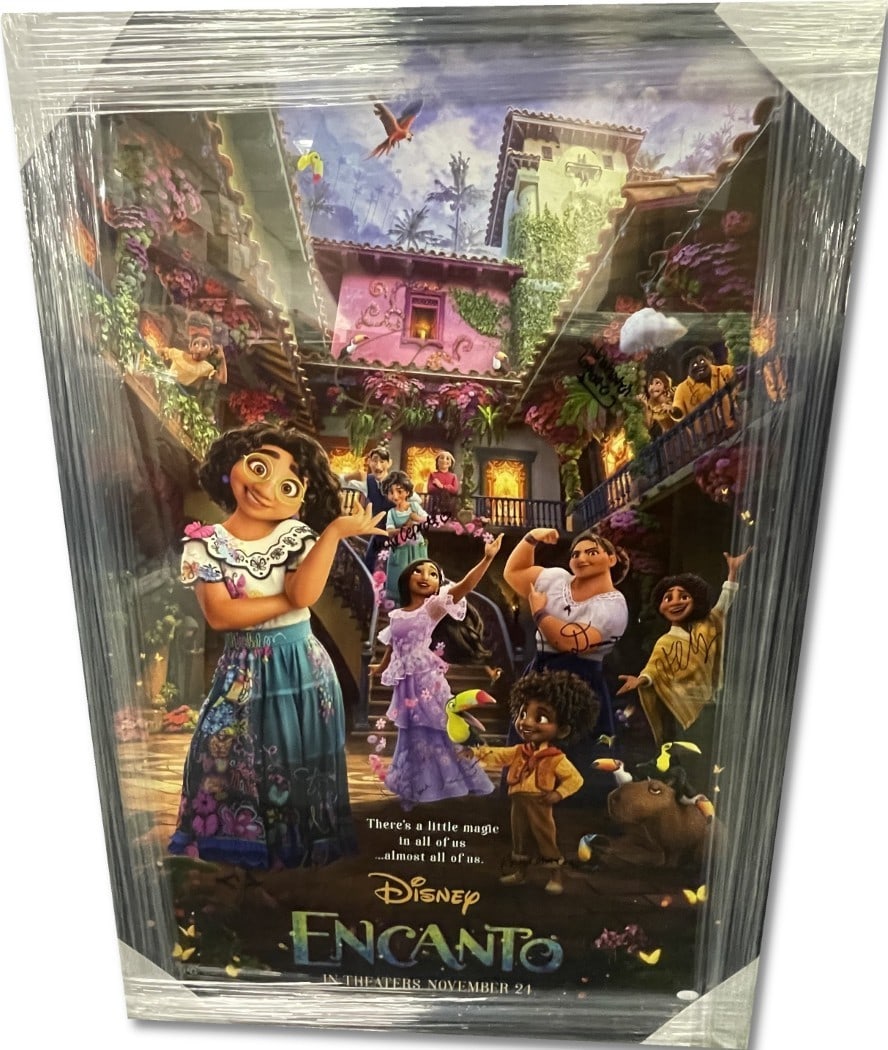 Encanto Autographed Cast Poster 10 Signatures JSA Authenticated Framed 29x42: Encanto Autographed Cast Poster 10 Signatures JSA Authenticated Framed 29x42 This stunning Encanto autographed cast poster features signatures from prominent cast members including Stephanie Beatriz, 