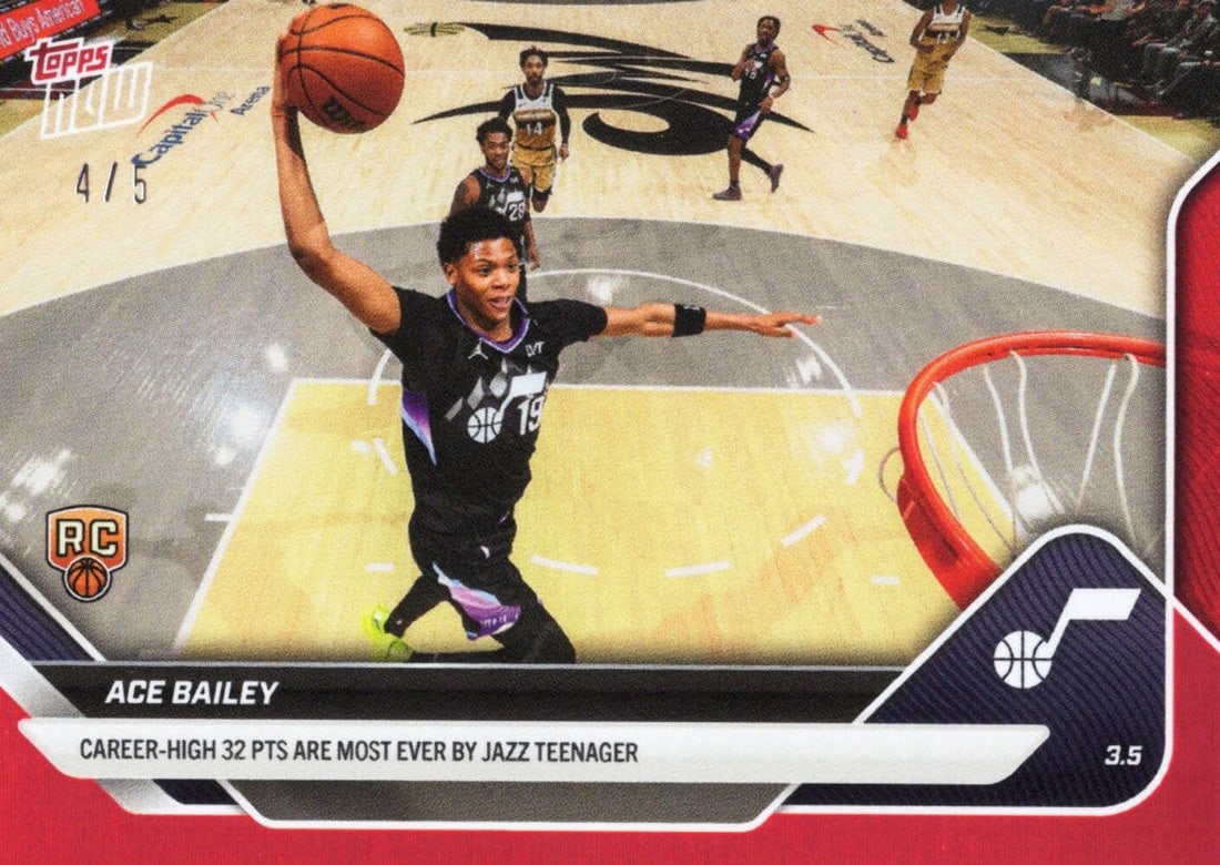 Ace Bailey 2025 Topps Now Red /5 Rookie RC Utah Jazz Card (1 of 2)