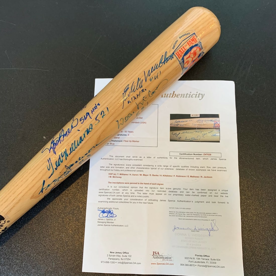 Rawlings Hall of Fame bat 18 signatures 500 Home Run Club JSA COA (1 of 12)