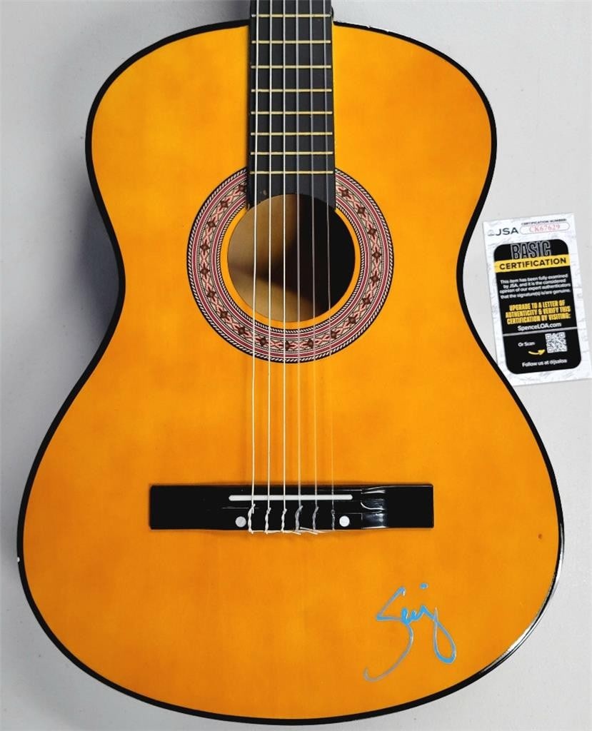 Autographed Acoustic Guitar by Serj Tankian with JSA Authentication: Autographed Acoustic Guitar by Serj Tankian with JSA Authentication This acoustic guitar has been signed by Serj Tankian of System of a Down. The autograph is authenticated by James Spence (JSA) and t