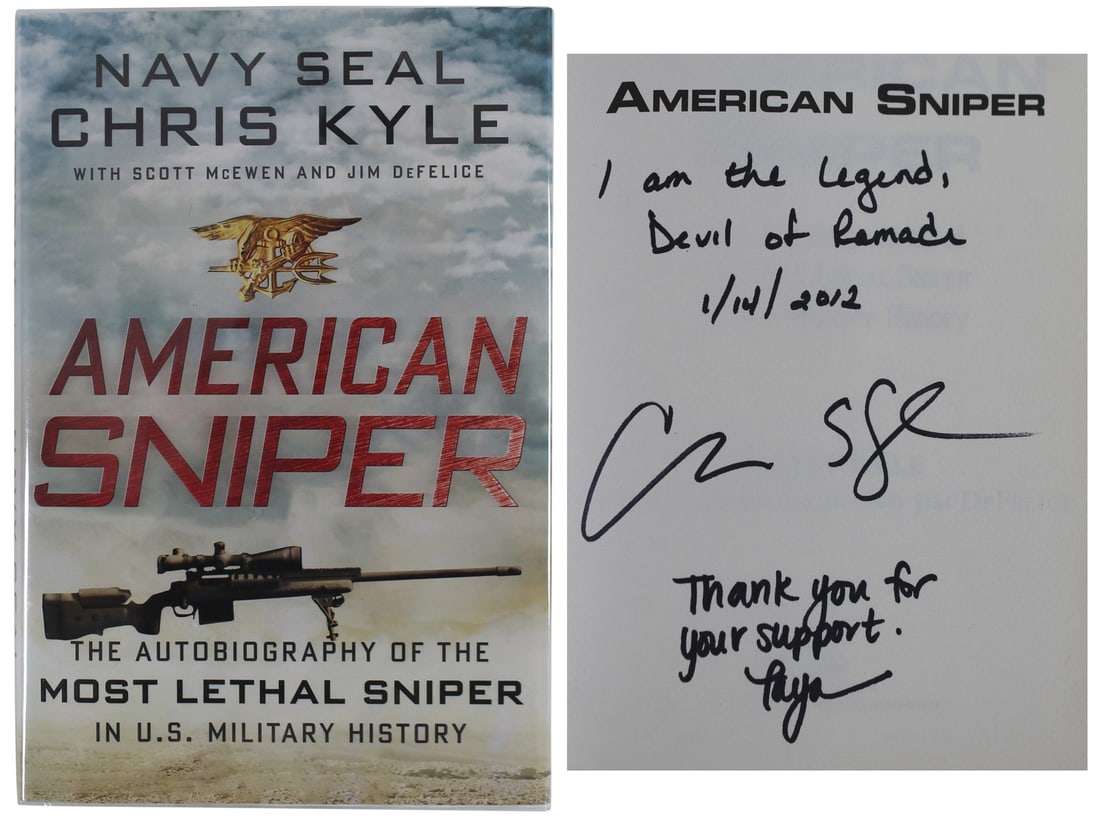 Signed First Edition American Sniper Book by Chris and Taya Kyle Beckett Authenticated: Signed First Edition American Sniper Book by Chris and Taya Kyle Beckett Authenticated This is a pre-owned first edition hardcover copy of "American Sniper" that has been personally signed by Chris Ky