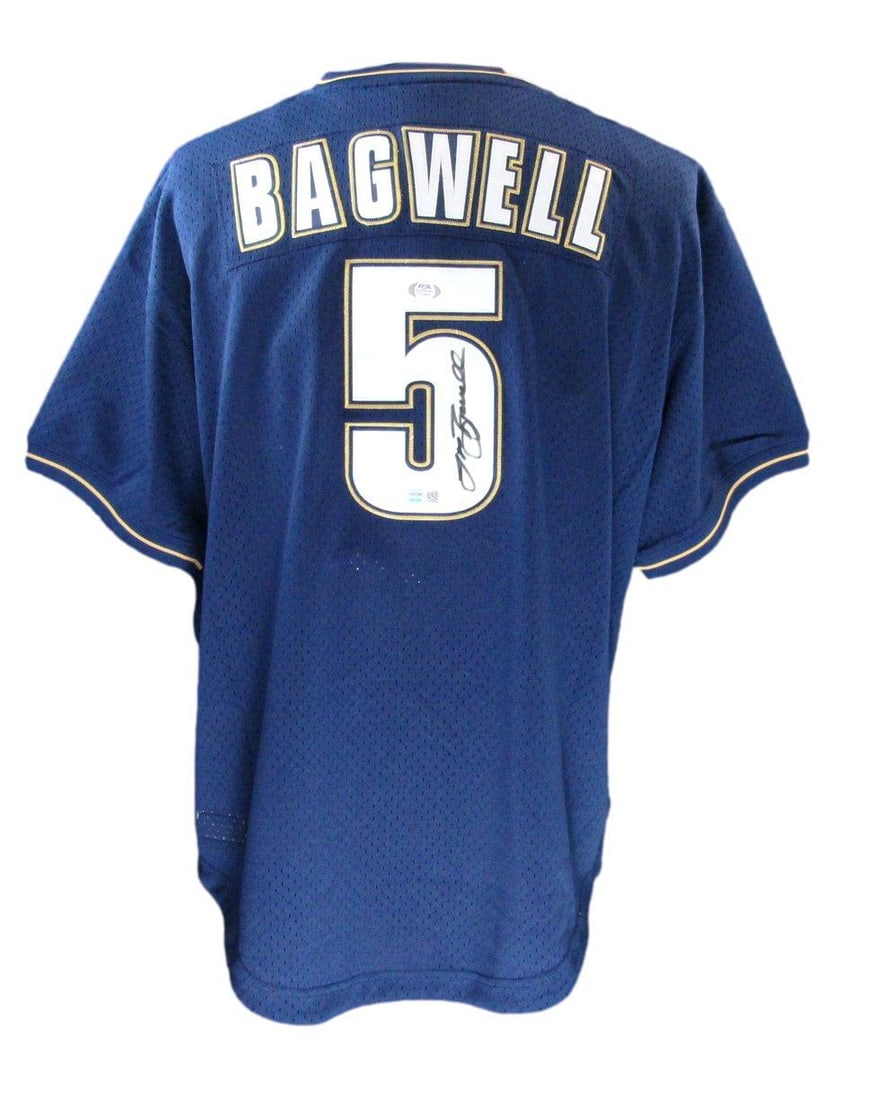 Jeff Bagwell HOF Autographed Mitchell & Ness Blue Jersey Astros PSA/DNA Authentic: Jeff Bagwell HOF Autographed Mitchell & Ness Blue Jersey Astros PSA/DNA Authentic Celebrate the legacy of baseball legend Jeff Bagwell with this Hall of Fame autographed Mitchell & Ness Authentic Coop