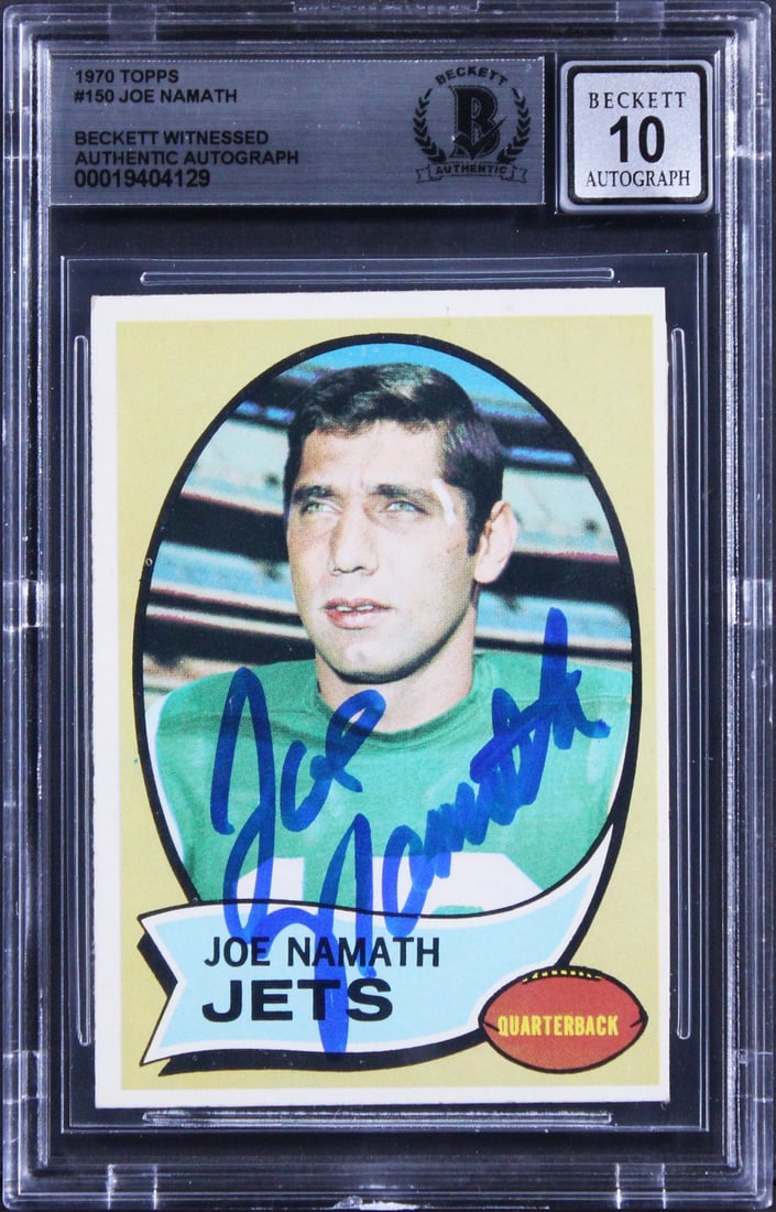 Joe Namath Signed 1970 Topps #150 Football Card Beckett Auto 10 Slabbed (1 of 2)