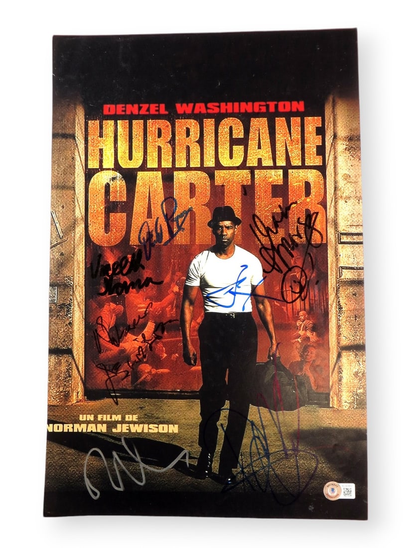 The Hurricane Cast Autographed 11x17 Photo Denzel Washington Beckett Authenticated: The Hurricane Cast Autographed 11x17 Photo Denzel Washington Beckett Authenticated This stunning autographed photograph features the cast of the acclaimed film "The Hurricane," measuring 11" x 17". It