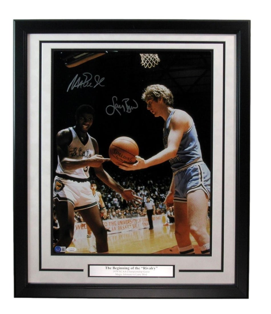 Larry Bird Magic Johnson Dual-Autographed 16x20 Photo Framed JSA BAS (1 of 5)