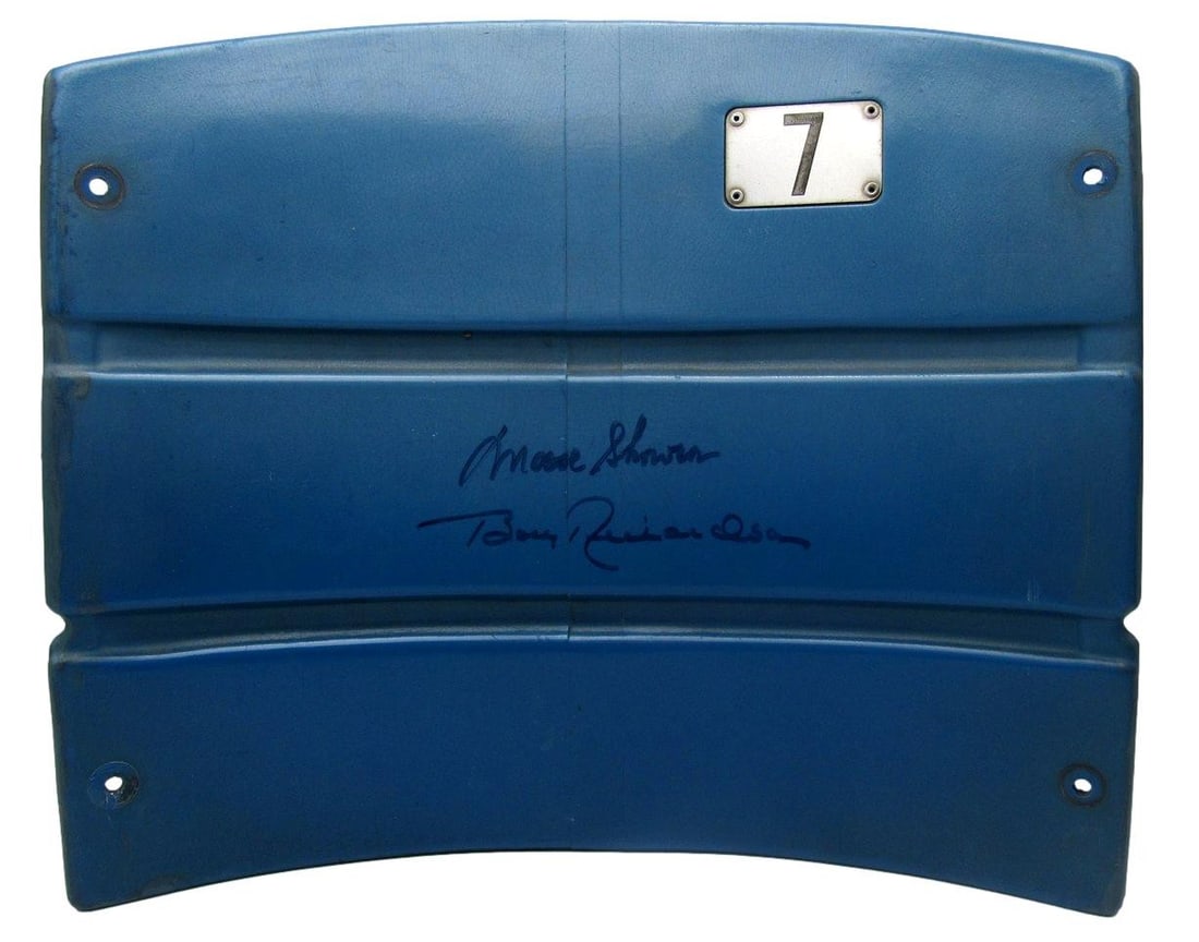 Yankee Stadium Seatback Autographed by Moose Skowron and Bobby Richardson Steiner LOA: Yankee Stadium Seatback Autographed by Moose Skowron and Bobby Richardson Steiner LOA This is an original blue seatback from Yankee Stadium, signed by Moose Skowron and Bobby Richardson of the New Yor