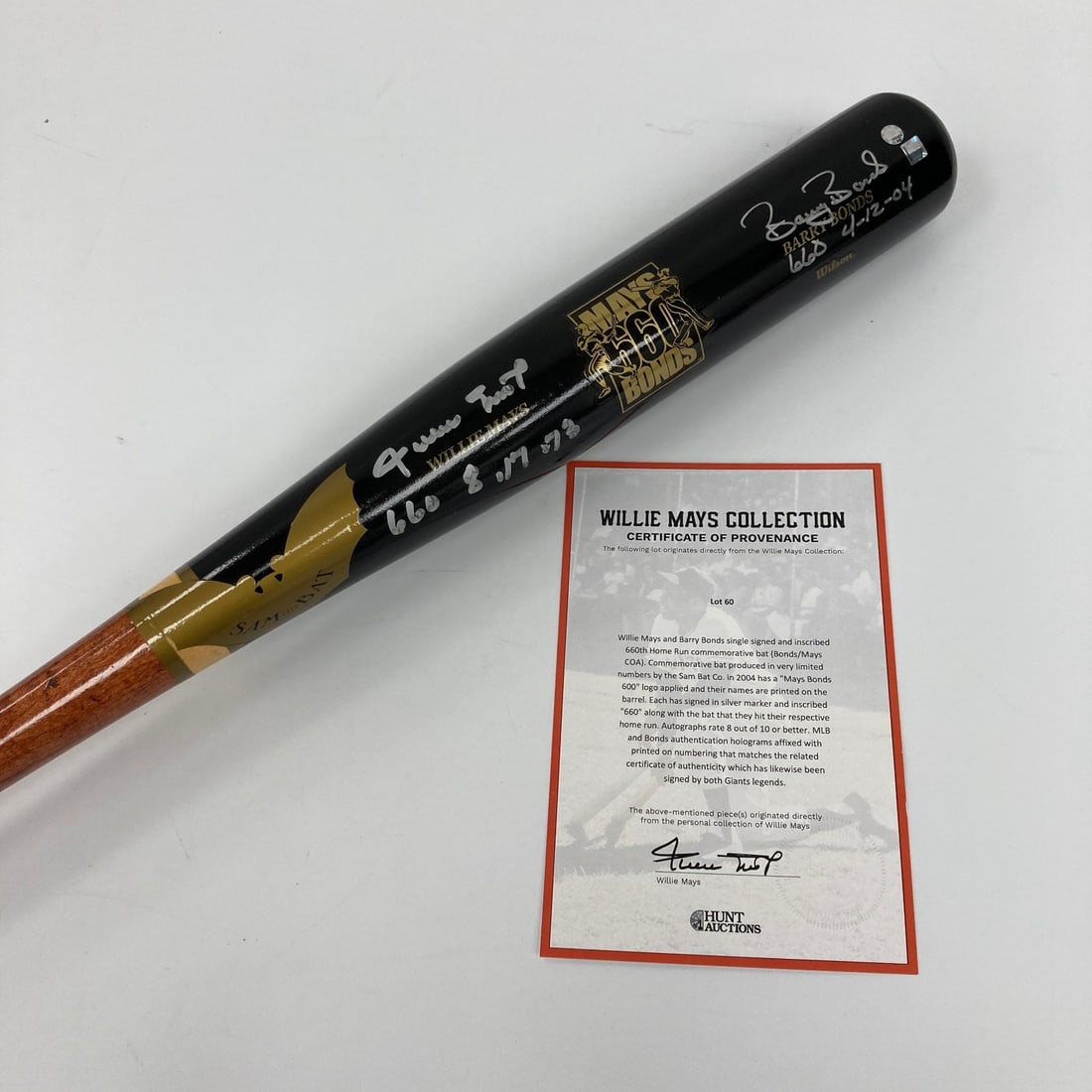 Signed Willie Mays Barry Bonds 660th Home Run Sam Bat with COA (1 of 13)