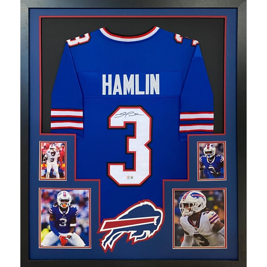Damar Hamlin Buffalo Bills Framed Signed Jersey Beckett Authenticated: Damar Hamlin Buffalo Bills Framed Signed Jersey Beckett Authenticated This is a framed, autographed jersey of Damar Hamlin, showcasing his affiliation with the Buffalo Bills. Authenticated by Beckett,