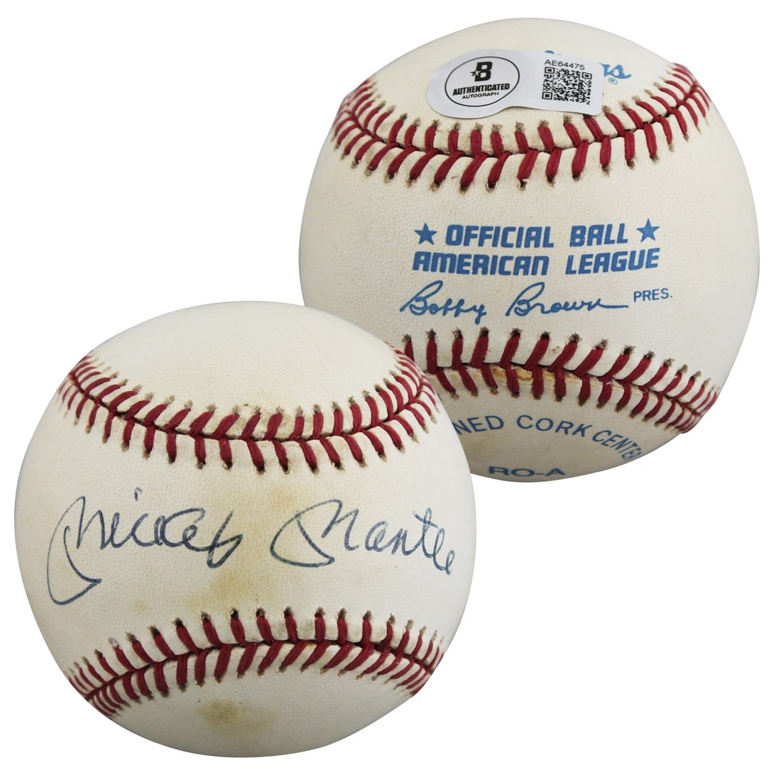 Mickey Mantle signed Bobby Brown OAL baseball Beckett authenticated Yankees: Mickey Mantle signed Bobby Brown OAL baseball Beckett authenticated Yankees This is an original Bobby Brown Official American League baseball personally signed by Mickey Mantle of the New York Yankees
