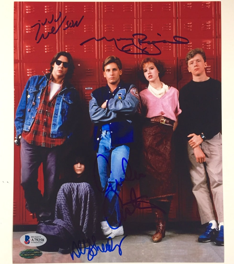 8x10 Photograph Signed by Breakfast Club Cast Beckett Authenticated: 8x10 Photograph Signed by Breakfast Club Cast Beckett Authenticated Original 8x10 photograph signed by the cast members of The Breakfast Club, including Molly Ringwald, Ally Sheedy, Emilio Estevez, an