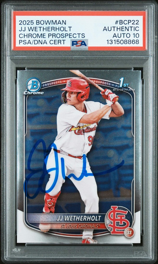 PSA 10 JJ Wetherholt 2025 Bowman Chrome Prospects Rookie Auto Card #BCP22 (1 of 2)
