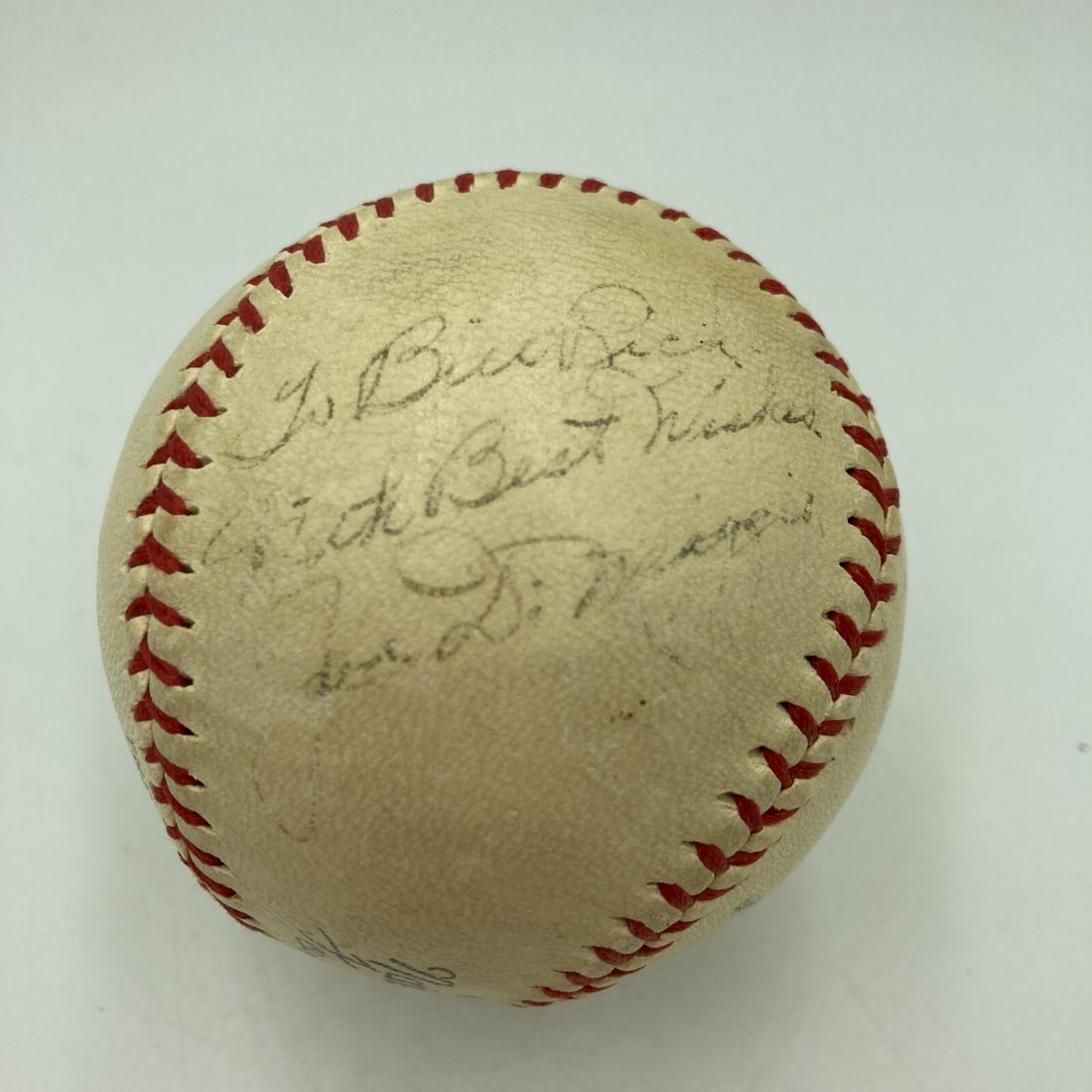 Joe DiMaggio Signed WWII 1944 National League Baseball JSA COA: Joe DiMaggio Signed WWII 1944 National League Baseball JSA COA This historical baseball is a 1944 World War II-era Official National League ball signed by baseball legend Joe DiMaggio. The ball is per