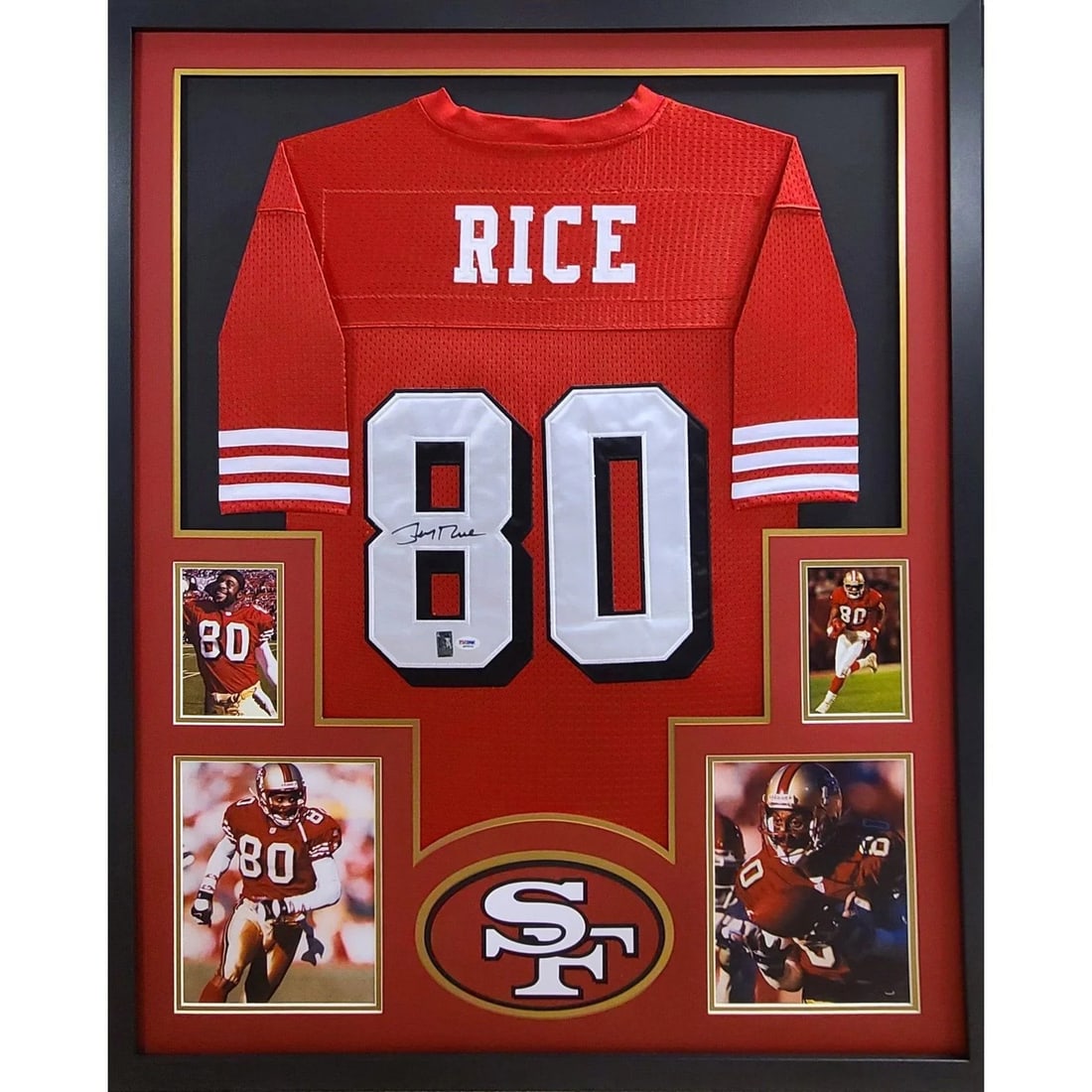 Framed Jerry Rice autographed 49ers jersey PSA DNA authenticated: Framed Jerry Rice autographed 49ers jersey PSA DNA authenticated This is a framed San Francisco 49ers jersey autographed by Jerry Rice. The jersey has been authenticated by PSA/DNA and includes a tamp