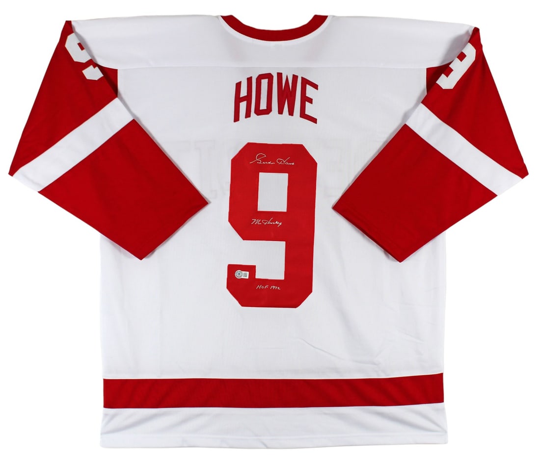 Gordie Howe Signed White Jersey Mr Hockey HOF 1972 BAS Detroit Red Wings (1 of 3)
